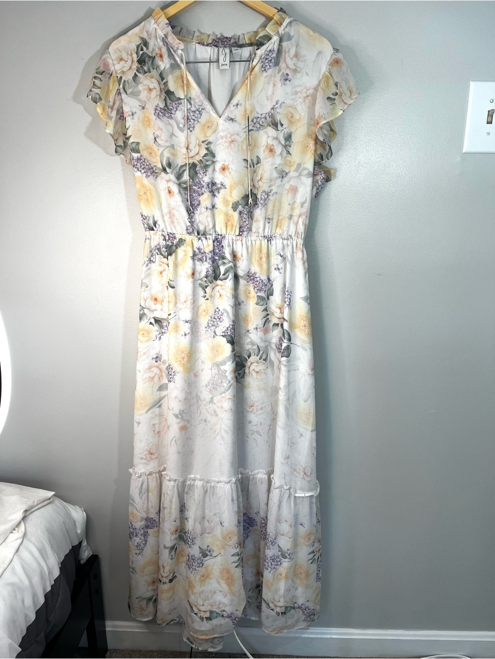 Joie Cream Floral Tiered Flowy Cottagecore Maxi Dress Women’s Large